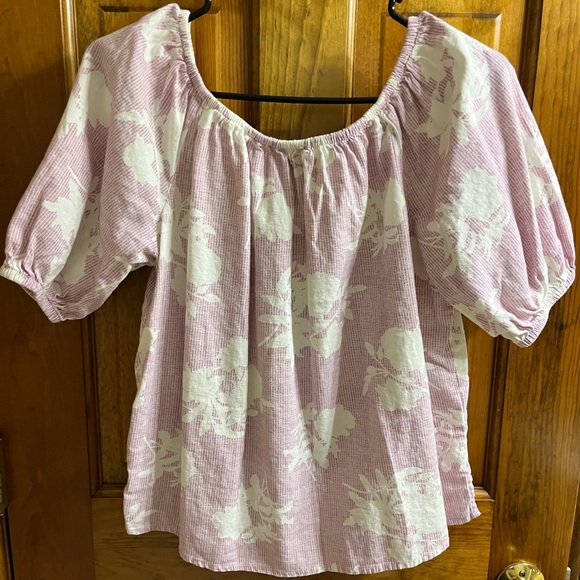 Loft pink/white short sleeve off-the-shoulder top - Picture 2 of 3